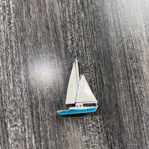 SOLD White Wooden Vintage Sailboat Brooch Pin